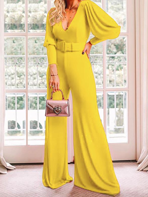 V-Neck Long Sleeve High Waist Jumpsuit Ins Street