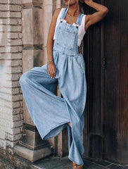 Wide-Leg Leisure Vacation Denim Jumpsuit Ins Street