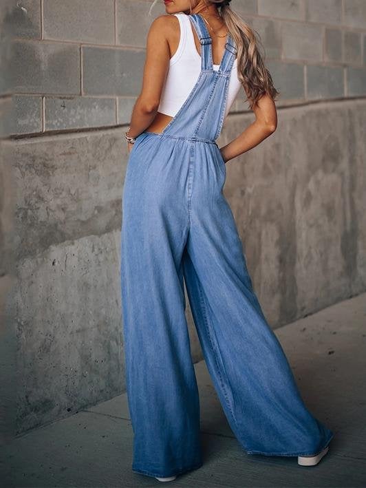 Wide-Leg Leisure Vacation Denim Jumpsuit Ins Street