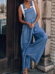 Wide-Leg Leisure Vacation Denim Jumpsuit Ins Street