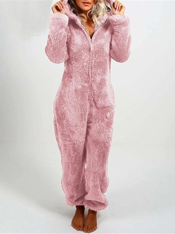 Pajamas Furry Zipper Jumpsuit Hooded Pajamas Ins Street