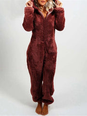 Pajamas Furry Zipper Jumpsuit Hooded Pajamas Ins Street