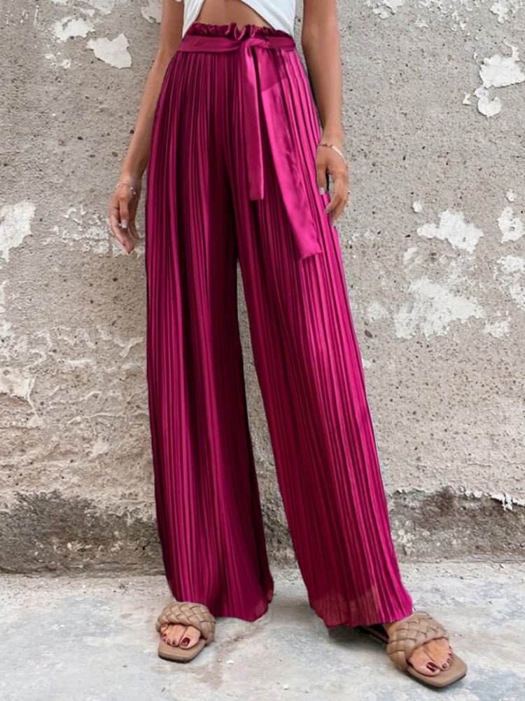 Women's Pants Pleated Tie High Waist Straight Wide Leg Pants Ins Street