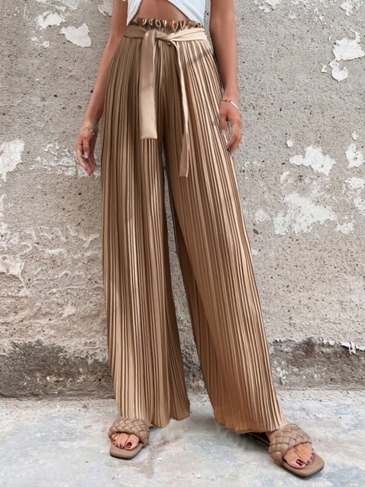 Women's Pants Pleated Tie High Waist Straight Wide Leg Pants Ins Street