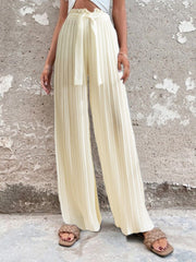 Women's Pants Pleated Tie High Waist Straight Wide Leg Pants Ins Street