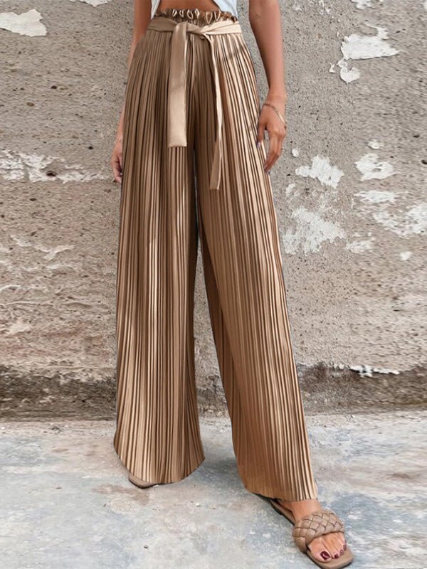 Women's Pants Pleated Tie High Waist Straight Wide Leg Pants Ins Street