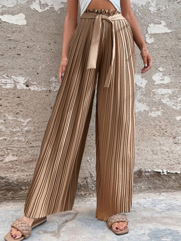 Women's Pants Pleated Tie High Waist Straight Wide Leg Pants Ins Street