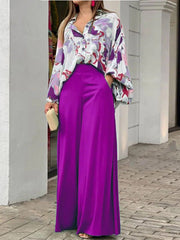 Casual Print Shirt & Wide Leg Pants Two Piece Set Ins Street