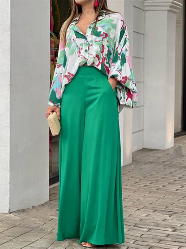 Casual Print Shirt & Wide Leg Pants Two Piece Set Ins Street