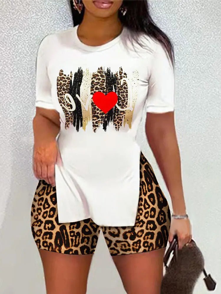 Printed Short Sleeve Split T-Shirt & Shorts Two Piece Set Ins Street