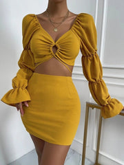 V-Neck Cutout Crop Top & Skirt Two-Piece Set Ins Street