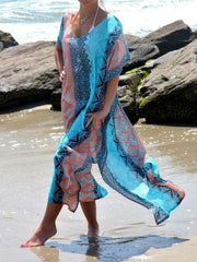 Women's Swimsuit Multicolor Printed Slit Sun Protection Robes Cover-Up Ins Street