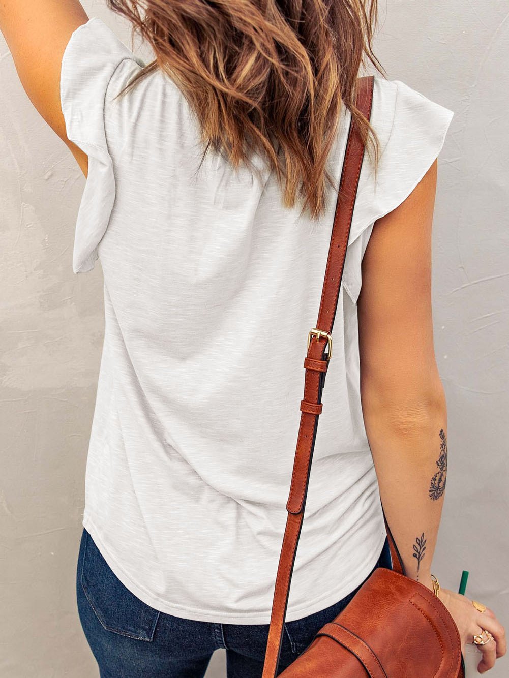 Loose V-Neck Ruffle Short Sleeve T-Shirt Ins Street