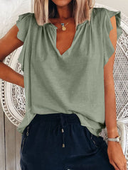 Loose V-Neck Ruffle Short Sleeve T-Shirt Ins Street