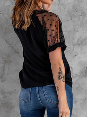 V-Neck Lace Mesh Short Sleeve T-Shirt Ins Street