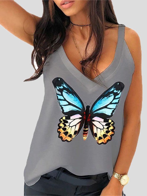 Butterfly Print V-Neck Camisole Ins Street