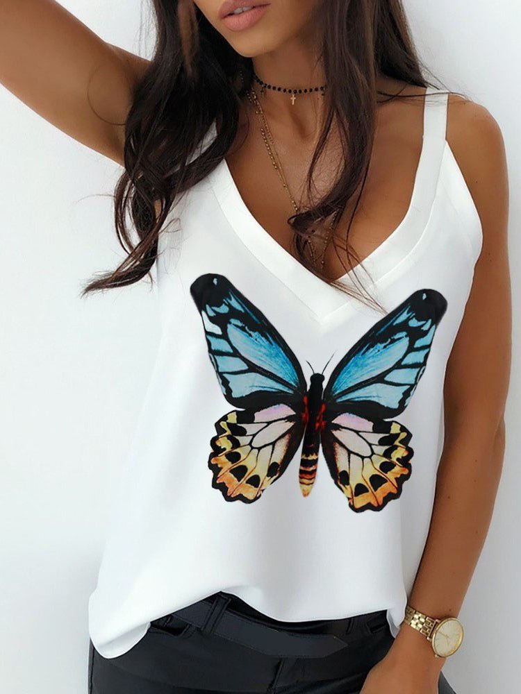 Butterfly Print V-Neck Camisole Ins Street