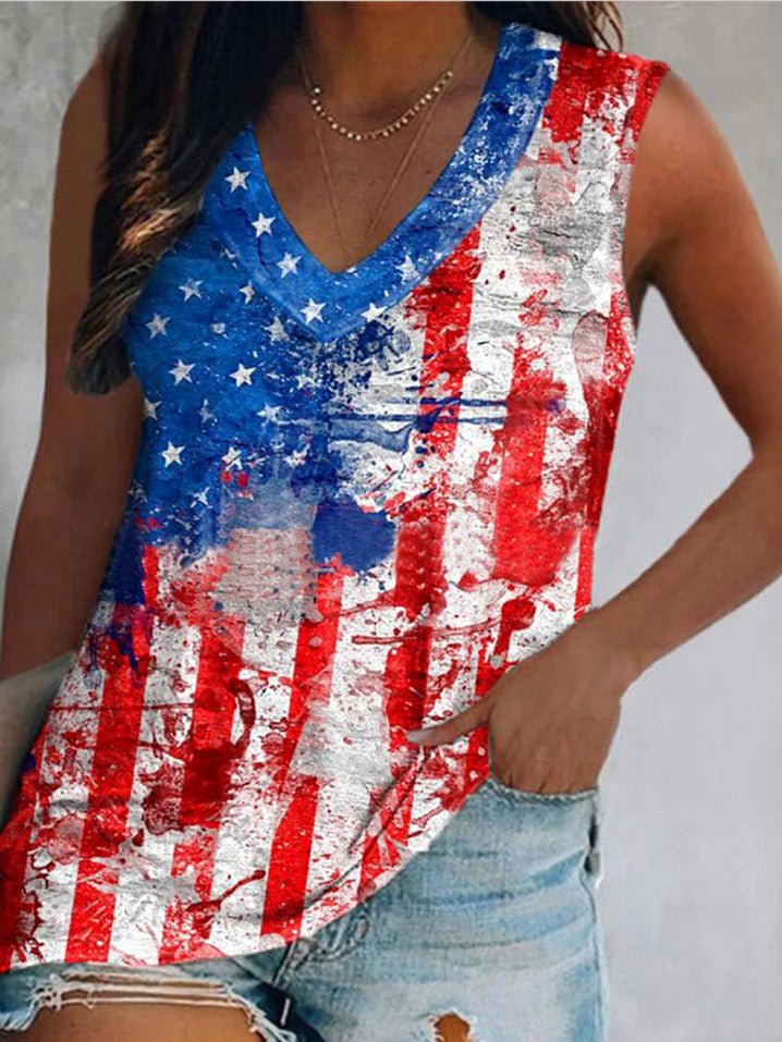 Casual Pentagram Print V-Neck Sleeveless Tank Top Ins Street