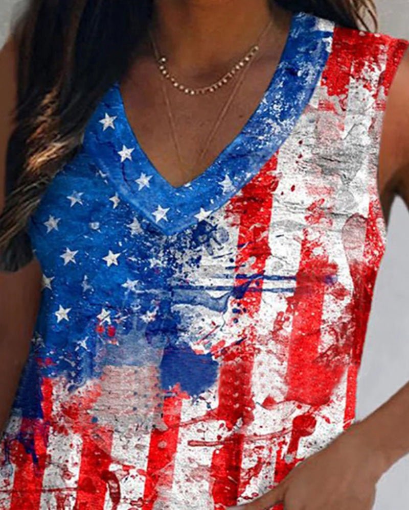 Casual Pentagram Print V-Neck Sleeveless Tank Top Ins Street