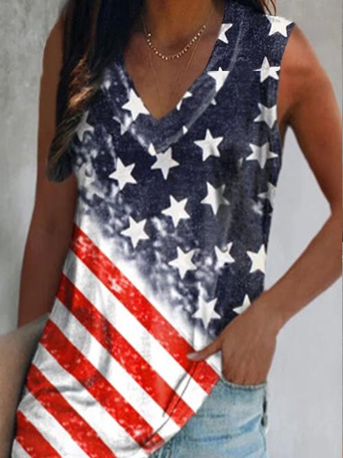 Casual Pentagram Print V-Neck Sleeveless Tank Top Ins Street