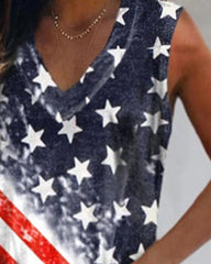 Casual Pentagram Print V-Neck Sleeveless Tank Top Ins Street