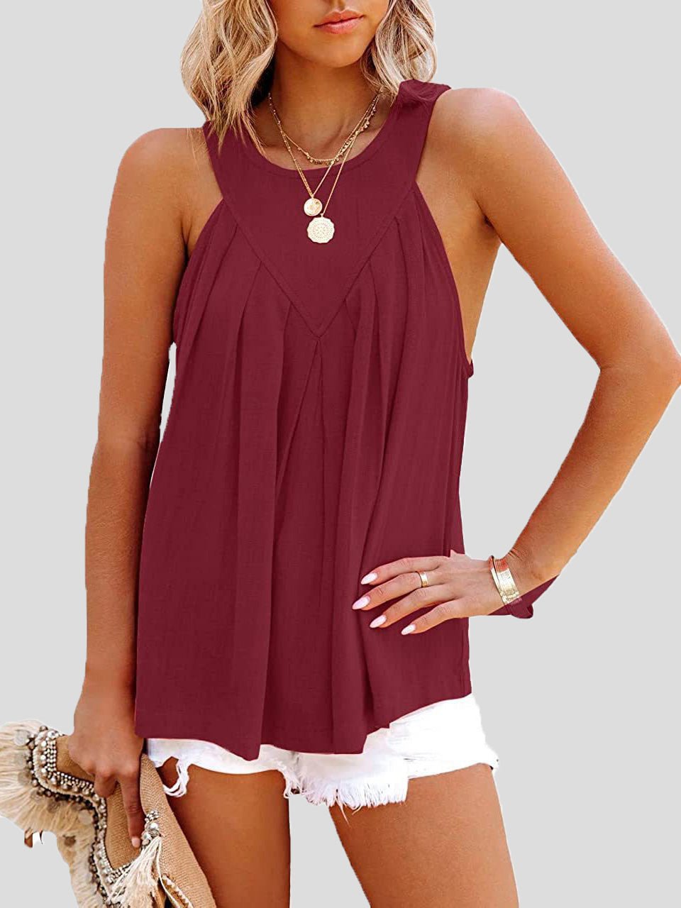 Casual Solid Halter Sleeveless Tank Top Ins Street