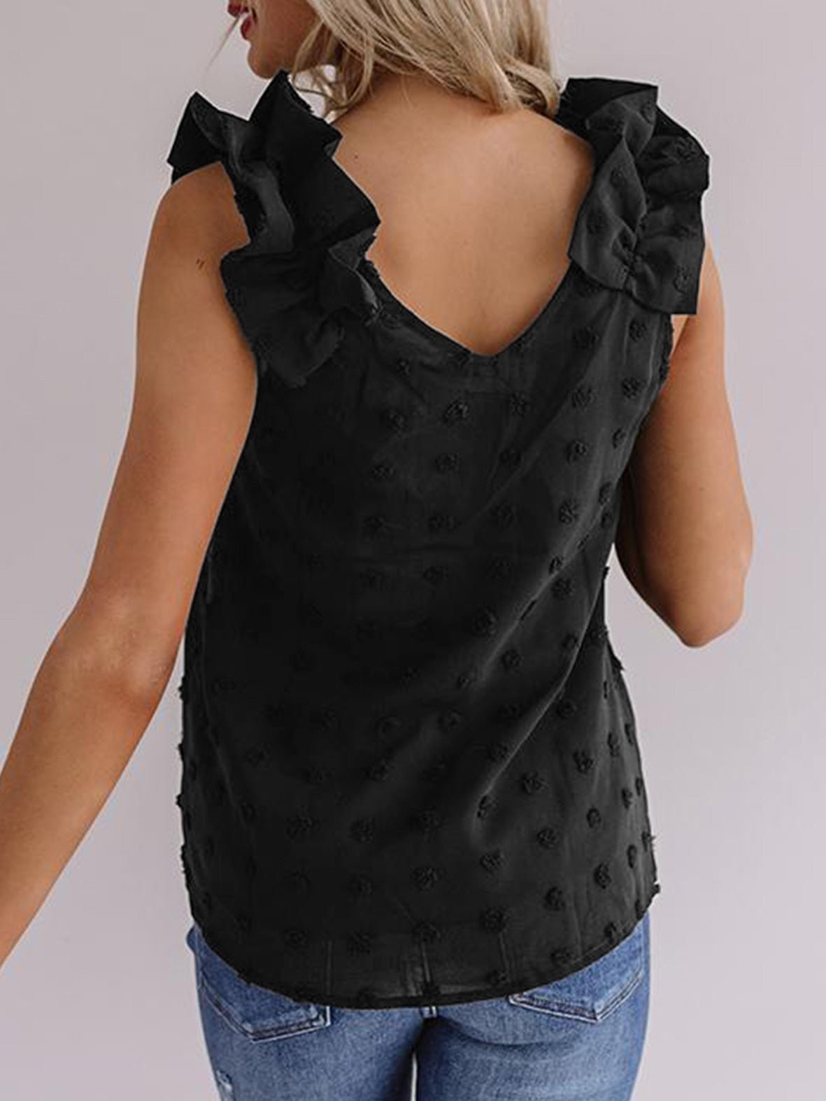 Jacquard Polka Dot Pleated Strap Tank Top Ins Street