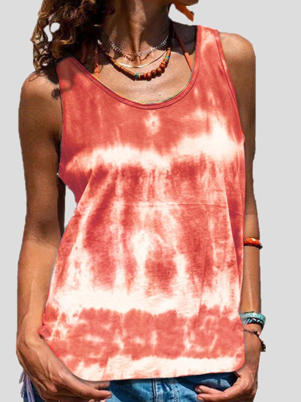 Tie-Dye Print Sleeveless Tank Top Ins Street