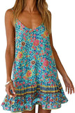 Womens Boho Floral Printed Dress Summer Sleeveless Adjustable Strap Beach Mini Dress with Pockets Ins street