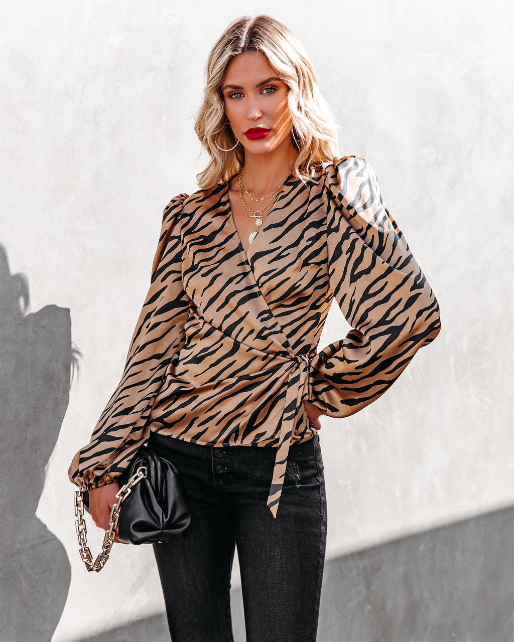 Woodcrest Printed Satin Wrap Blouse Ins Street