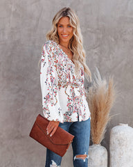 Wrapped Blossoms Button Down Tie Blouse Ins Street