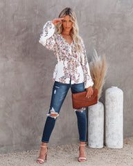 Wrapped Blossoms Button Down Tie Blouse Ins Street