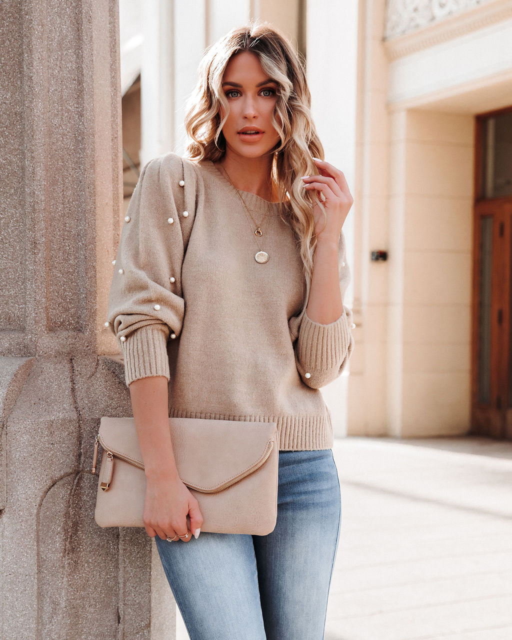 Yorkville Pearl Embellished Knit Sweater - Almond Ins Street