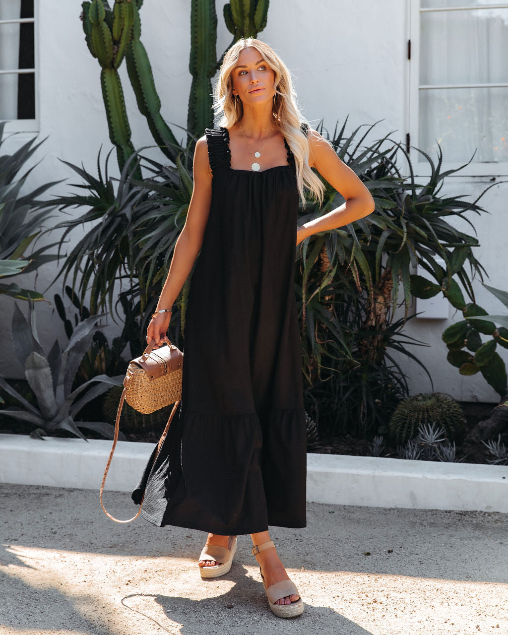 You Are Loved Ruched Strap Maxi Dress - Black Ins Street
