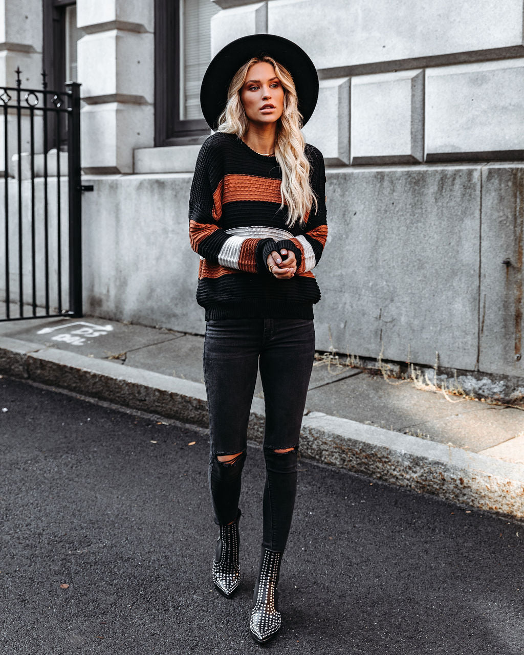 Younes Button Detailed Striped Knit Sweater Ins Street