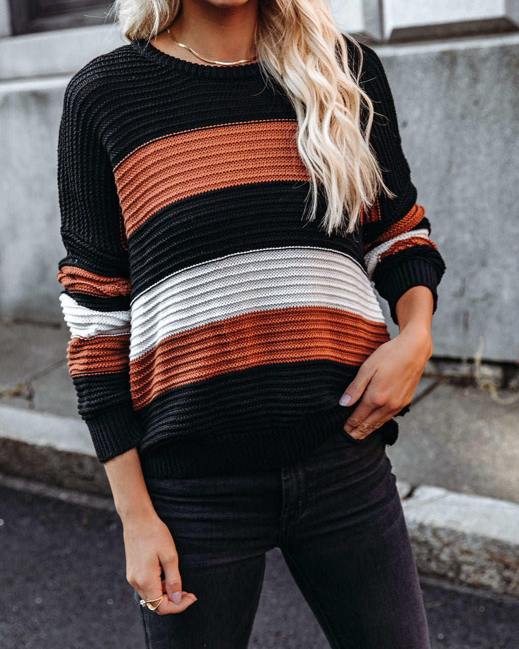 Younes Button Detailed Striped Knit Sweater Ins Street