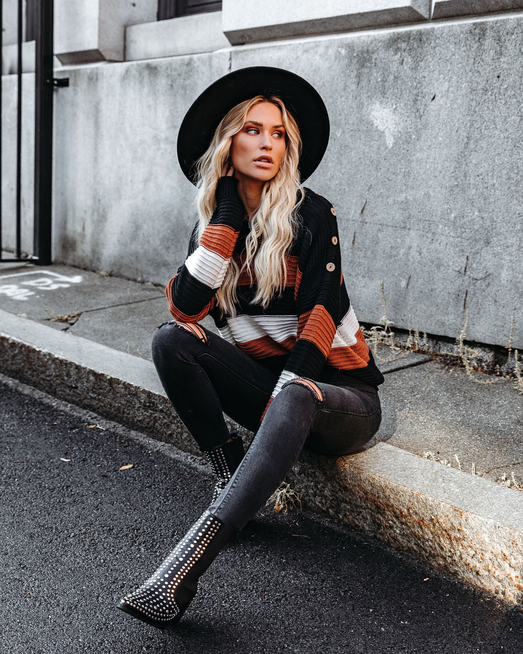 Younes Button Detailed Striped Knit Sweater Ins Street