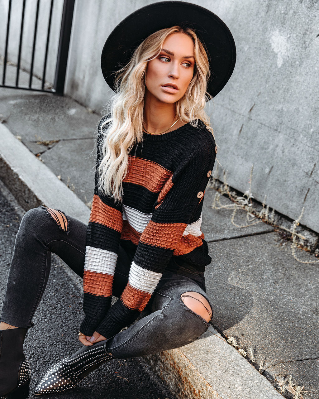 Younes Button Detailed Striped Knit Sweater Ins Street