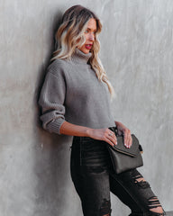 Ysabella Crop Turtleneck Knit Sweater - Pewter Ins Street