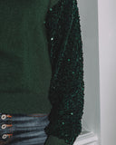 Yumi Contrast Sequin Knit Sweater - Emerald Ins Street