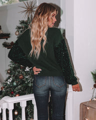 Yumi Contrast Sequin Knit Sweater - Emerald Ins Street