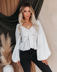 Zeke Linen Striped Balloon Sleeve Twist Top Ins Street