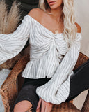 Zeke Linen Striped Balloon Sleeve Twist Top Ins Street