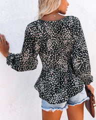 Zilla Floral Smocked Tie Blouse - Black Ins Street