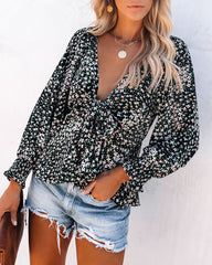 Zilla Floral Smocked Tie Blouse - Black Ins Street